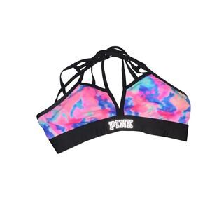 Victoria's Secret Pink Ultimate Strappy Sprots Bra‎ Tie-dye Logo Band Size L